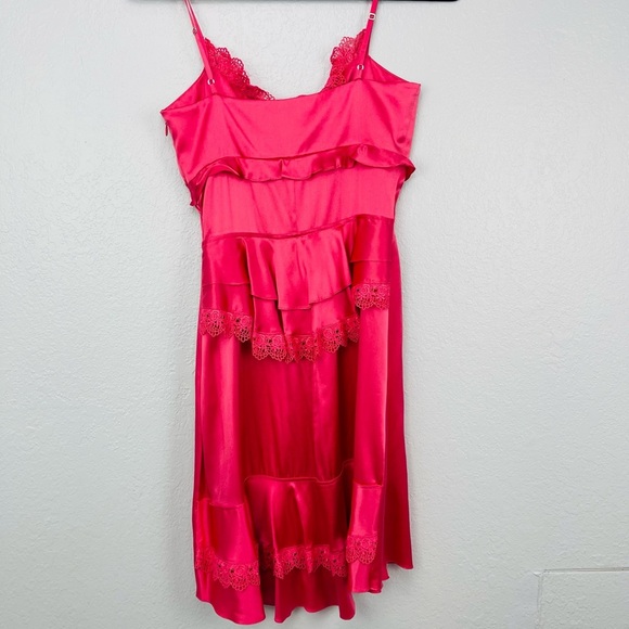 Betsey Johnson Vintage Silk Blend Oink Ruffle Lace Trim Mini Dress - Picture 2 of 11